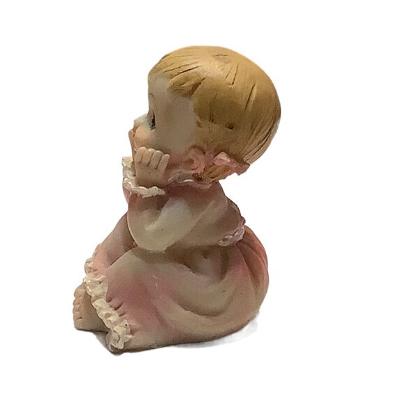 Vtg Little Girl Sitting in Night Gown Bisque Figurine 2.75" Hands Face Detailed - Picture 4 of 7
